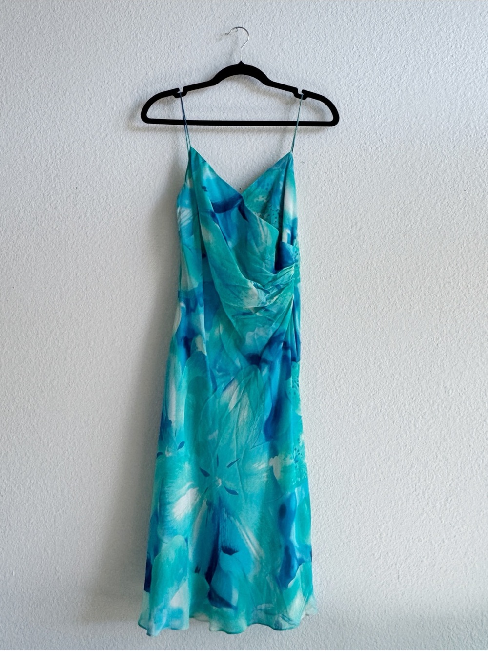 JONES NEW YORK Vintage Blue Teal Floral Slip Dress with Spaghetti Straps
